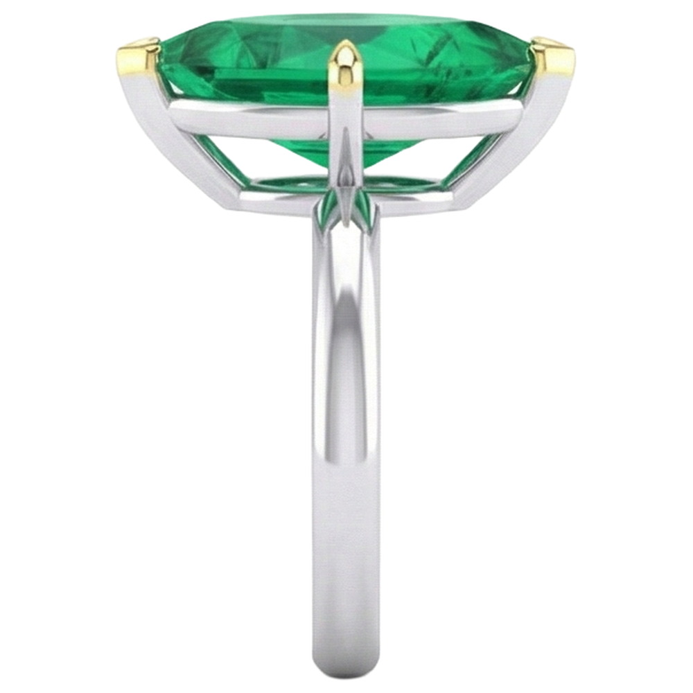 Marquise Colombian Emerald ring in 14 Karat Two Tone Gold – top view