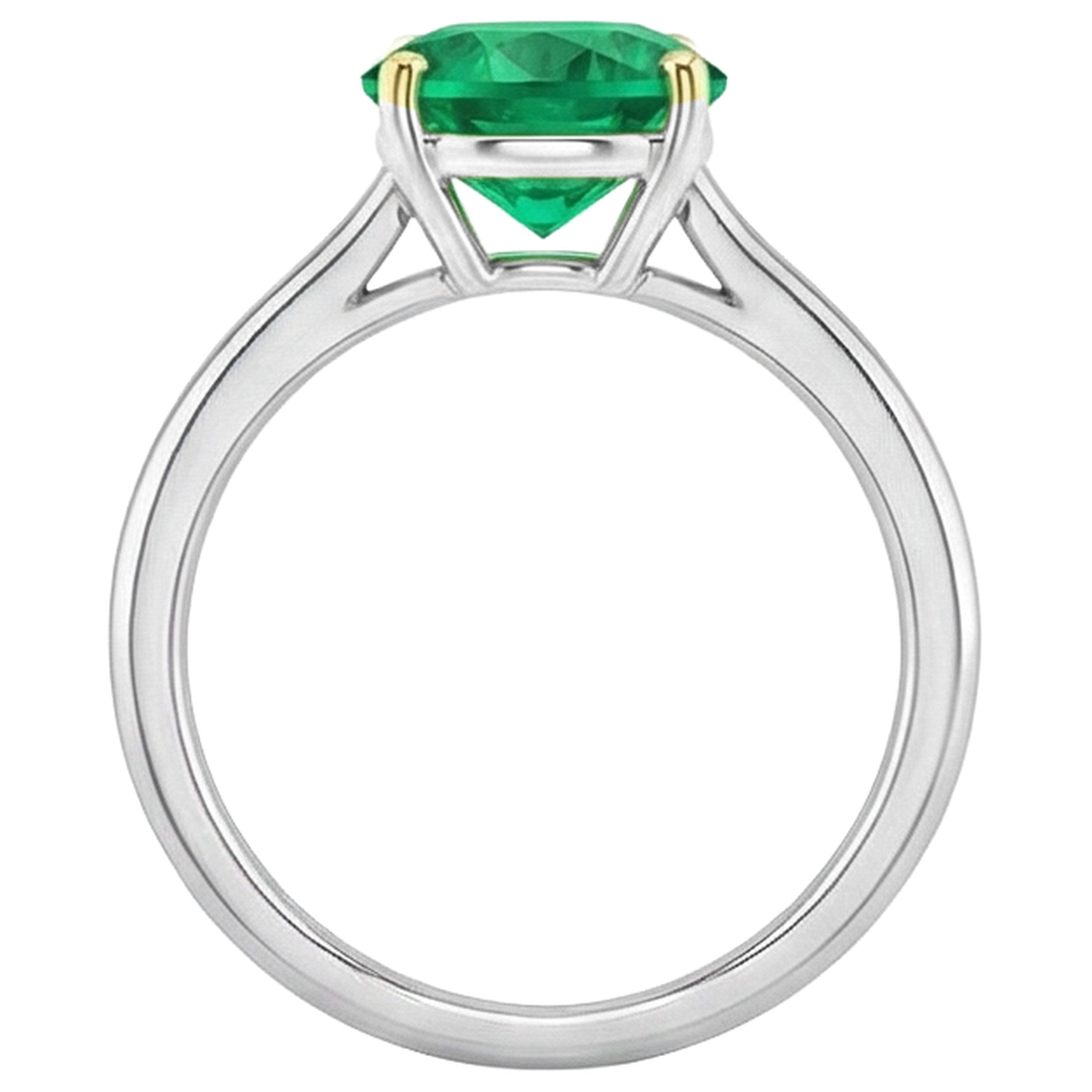 Round Cut Fine Emerald ring in Two-Tone 14K Gold – profile view