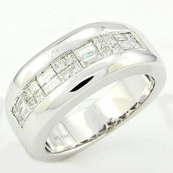 Comfort Fit Baguettes & Princess Cut Real Diamond Mens Band New 1.10 Ct