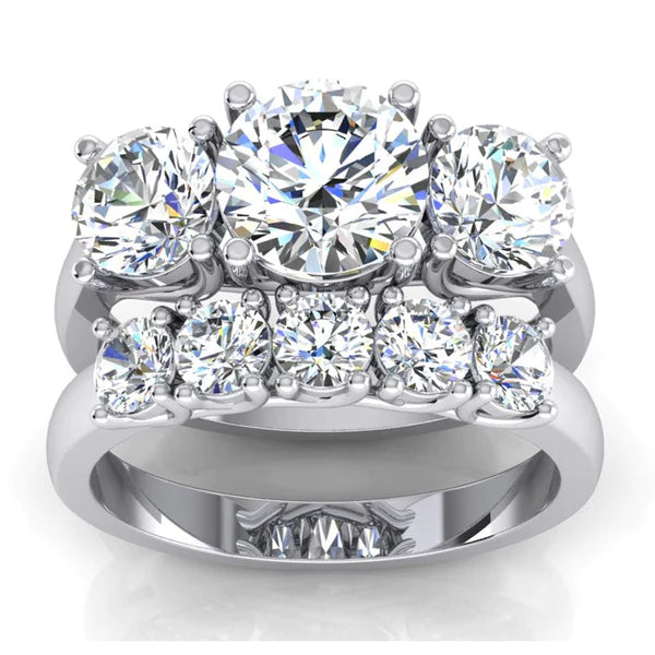 Comfort Fit Round Real Diamond Ring With Matching Band Set