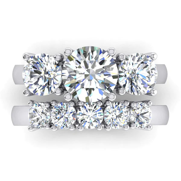 Comfort Fit Round Real Diamond Ring With Matching Band Set
