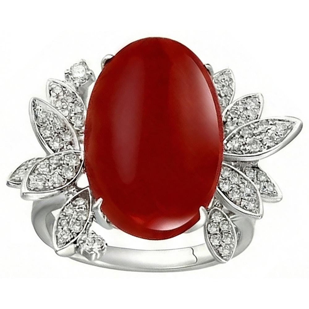 Coral With Natural Earth Mined Diamond ( Not Lab Grown ) Cocktail Ring