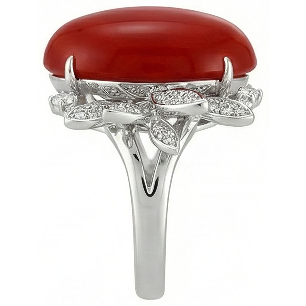 Coral With Natural Earth Mined Diamond ( Not Lab Grown ) Cocktail Ring