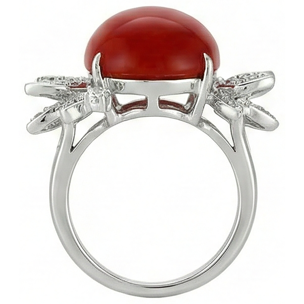 Coral With Natural Earth Mined Diamond ( Not Lab Grown ) Cocktail Ring