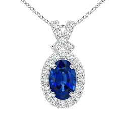 Cornflower Sapphire And Natural Earth Mined Diamond Pendant