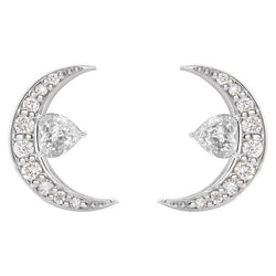 Heart Shape Brilliant Diamond Stud Earrings in 14 Karat White