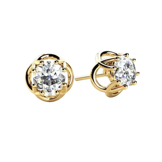 Criss Cross Real Solitaire Earring 1.5 Ct Women Studs Yellow Gold 14K Jewelry