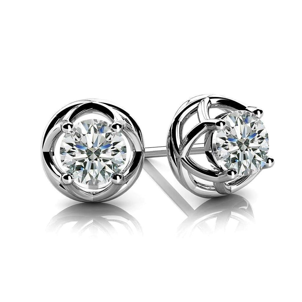 Criss Cross Solitaire Earring 2 Ct Sparkling Round Real Diamond White Gold - Stud Earrings-harrychadent.ca