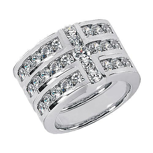 Cross Shape Ladies Real Diamonds Ring Band Set 3.40 Ct. White Gold