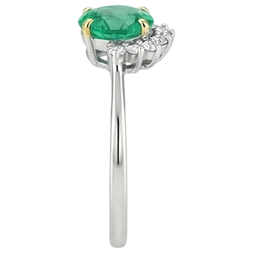 Emerald Round Cut Gemstone Ring in 14 Karat Two Tone Gold – profile view
