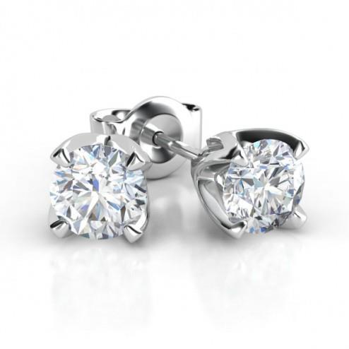 Crown Setting 2 Carats Real Diamond Studs Earrings New 4 Prongs White Gold 14K 