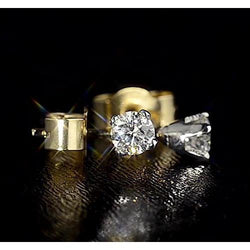 Crown Setting Round 1 Carat Natural Diamond Stud Earrings Yellow Gold 14K