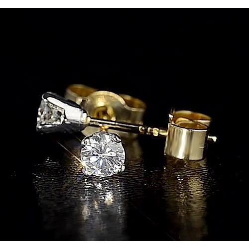 Crown Setting Round 1 Carat Natural Diamond Stud Earrings Yellow Gold 