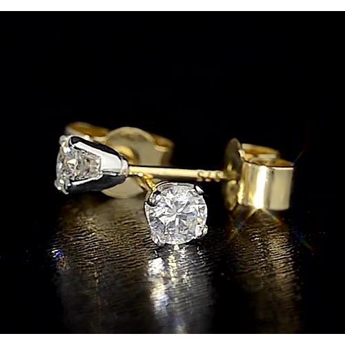  Round 1 Carat Natural Diamond Stud Earrings Yellow Gold 14K