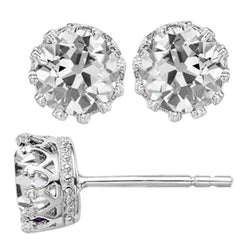 14K White Gold Crown Brilliant Diamond Stud Earrings 2 ct