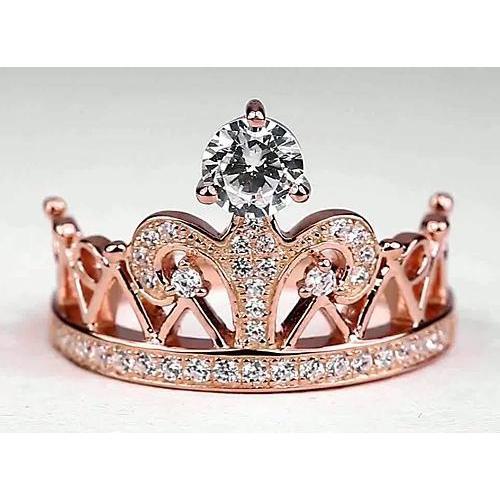 Crown Style Round Real Diamond Anniversary Ring 1.50 Carats Rose Gold 14K