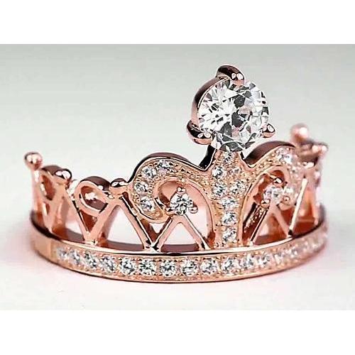 Crown Style Round Real Diamond Anniversary Ring 1.50 Carats Rose Gold 14K