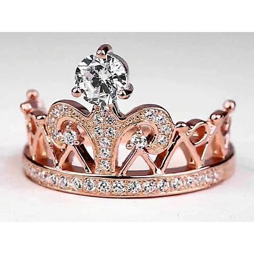 Crown Style Round Real Diamond Anniversary Ring 1.50 Carats Rose Gold 14K