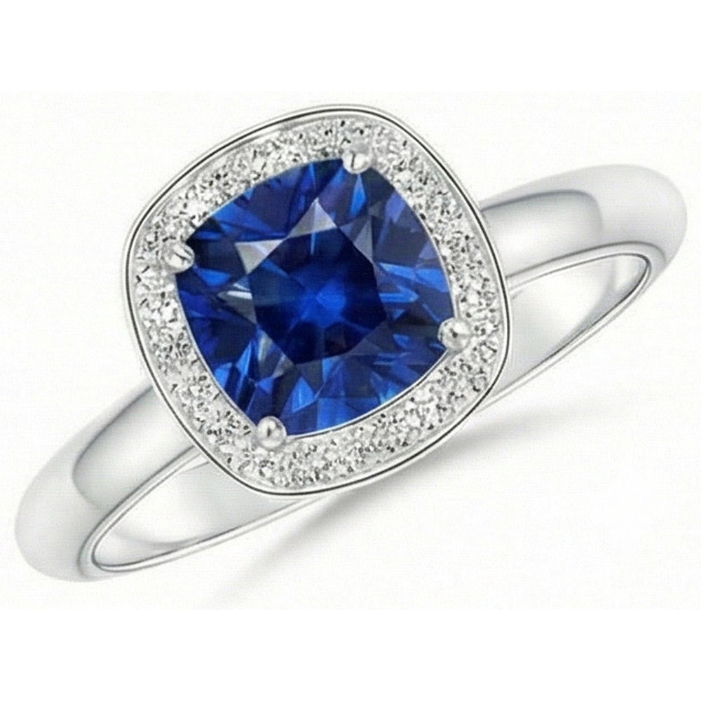 Cushion And Round Cut 3 Ct Sri Lanka Sapphire Ring White Gold 14K