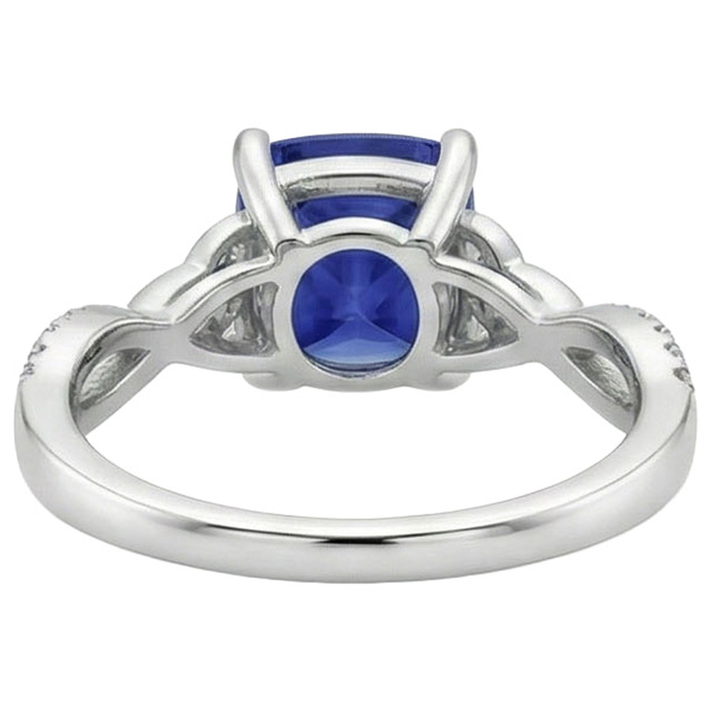 Cushion Blue Ceylon Sapphire And Natural Earth Mined Diamond ( Not Lab Grown ) Gemstone Ring 3.25 Carats