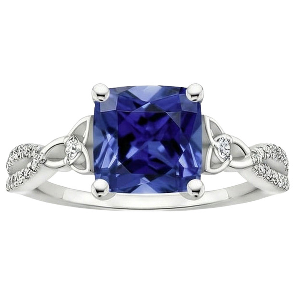 Cushion Blue Ceylon Sapphire And Natural Earth Mined Diamond ( Not Lab Grown ) Gemstone Ring 3.25 Carats