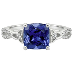 Cushion Blue Ceylon Sapphire And Natural Earth Mined Diamond ( Not Lab Grown ) Gemstone Ring 3.25 Carats
