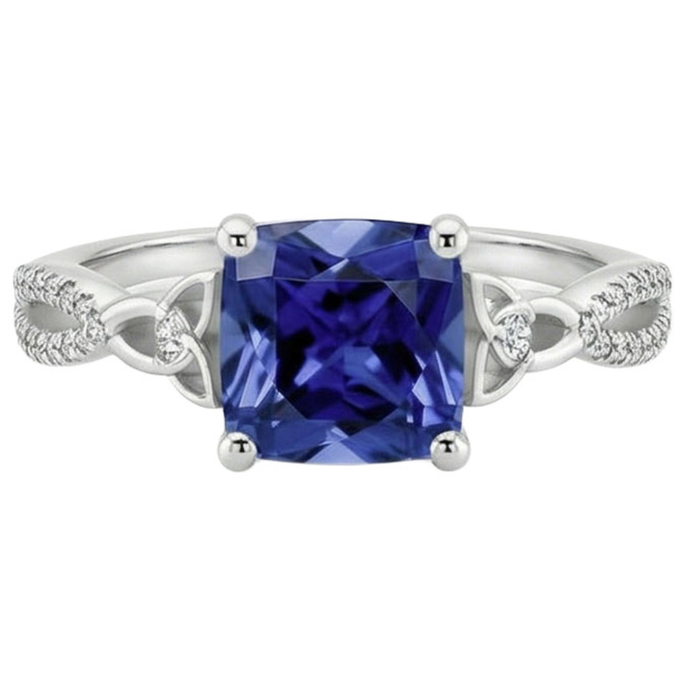 Cushion Blue Ceylon Sapphire And Natural Earth Mined Diamond ( Not Lab Grown ) Gemstone Ring 3.25 Carats