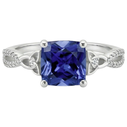 Cushion Blue Ceylon Sapphire And Natural Earth Mined Diamond ( Not Lab Grown ) Gemstone Ring 3.25 Carats