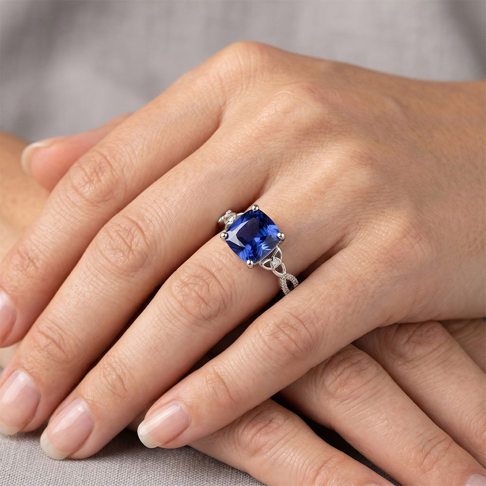 Cushion Blue Ceylon Sapphire And Natural Earth Mined Diamond ( Not Lab Grown ) Gemstone Ring 3.25 Carats