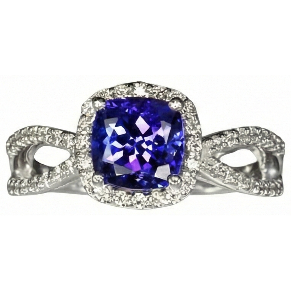 Cushion Blue Tanzanite And Natural Earth Mined Diamond ( Not Lab Grown ) Ring 5.50 Carats White Gold 14K