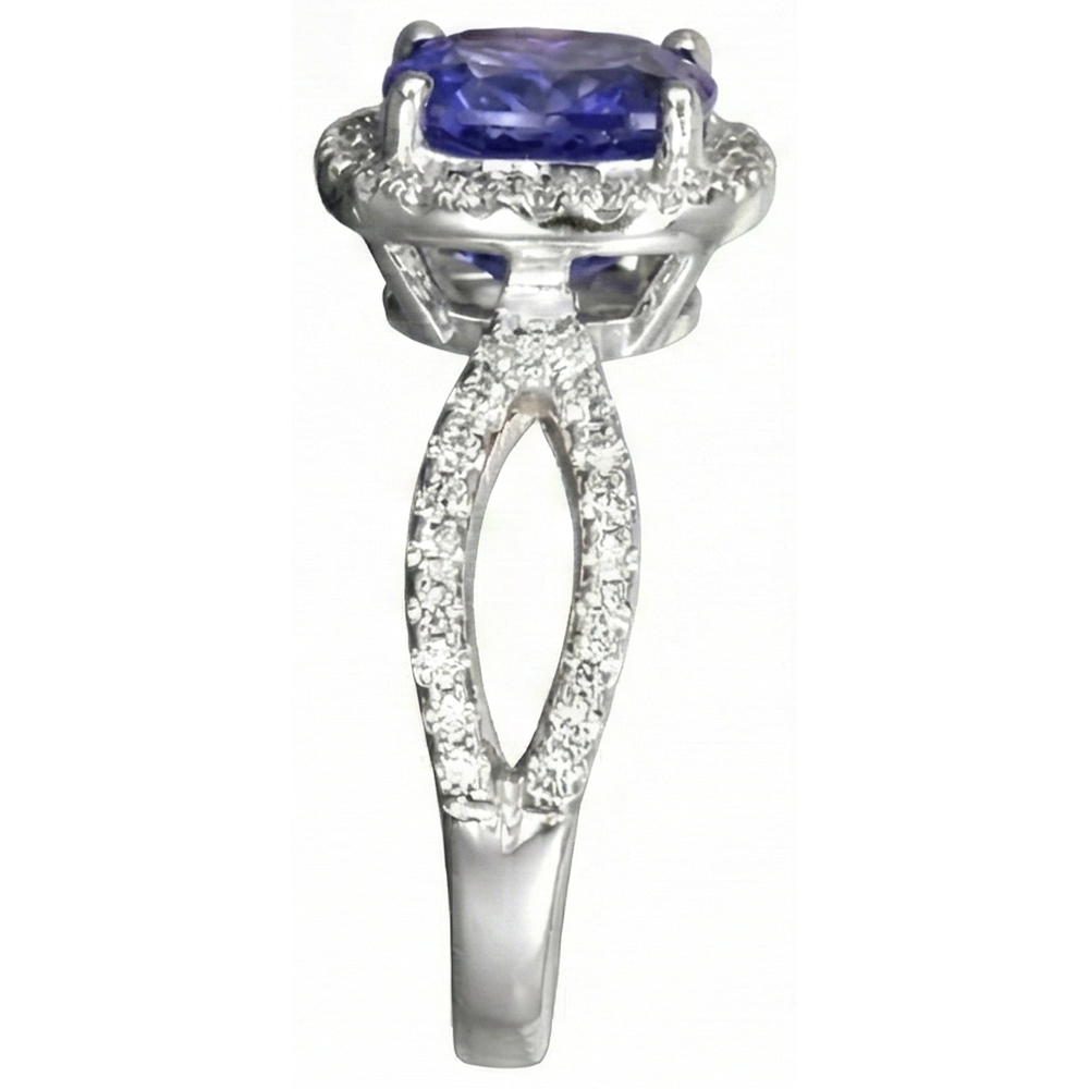 Cushion Blue Tanzanite And Natural Earth Mined Diamond ( Not Lab Grown ) Ring 5.50 Carats White Gold 14K
