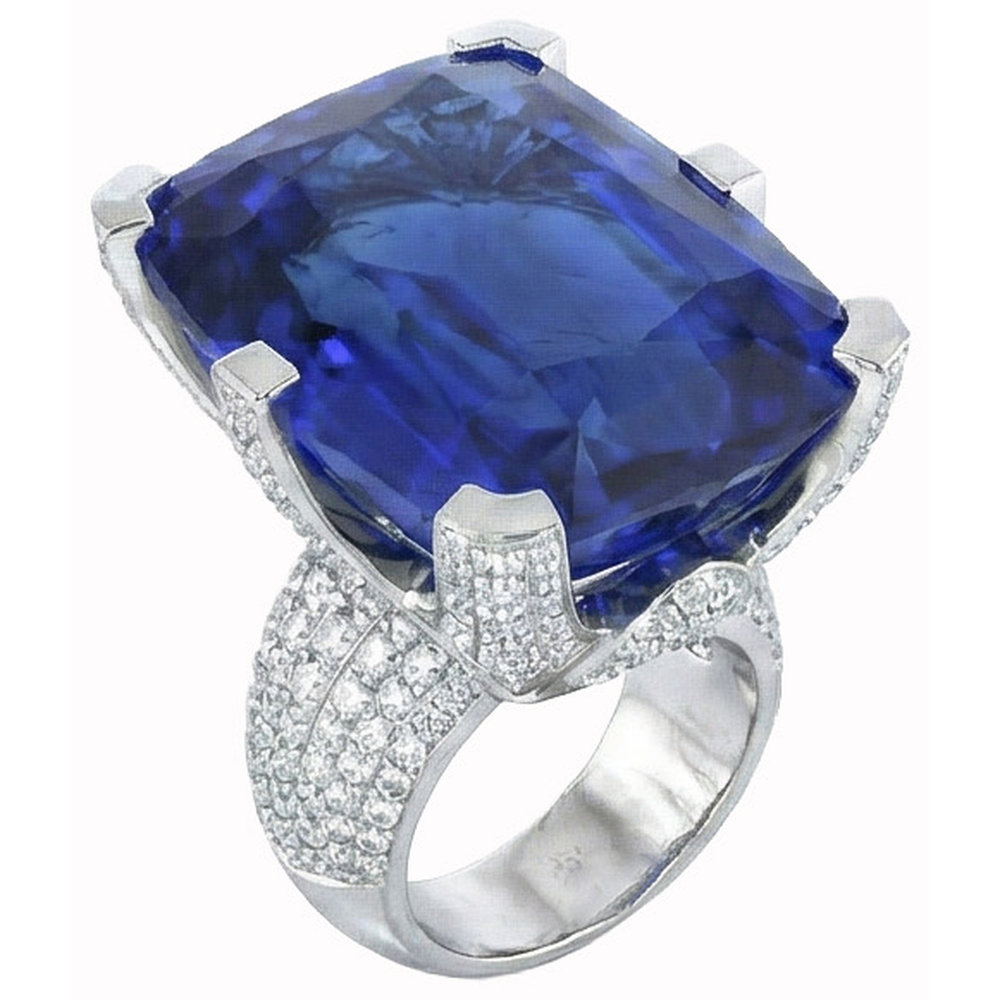 Cushion Ceylon Blue Sapphire And Round Natural Earth Mined Diamond ( Not Lab Grown ) s 8.50 Carats Ring