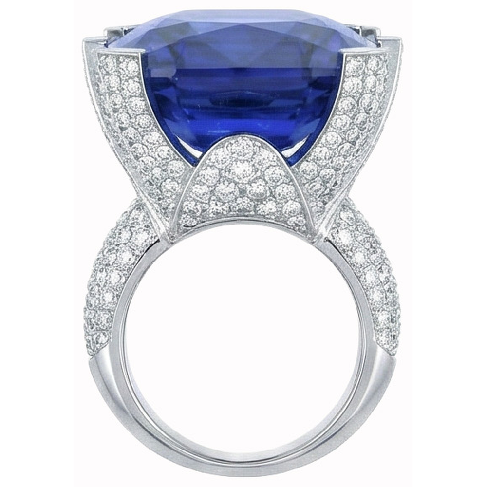 Cushion Ceylon Blue Sapphire And Round Natural Earth Mined Diamond ( Not Lab Grown ) s 8.50 Carats Ring