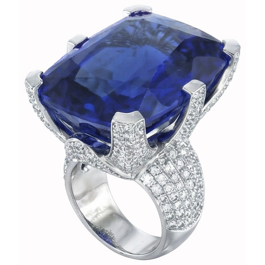 Cushion Ceylon Color Blue Sapphire And Round IGI CERTIFIED Diamonds 8.51 Carat Ring