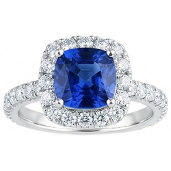 Cushion Ceylon Blue Sapphire With Natural Earth Mined Diamond ( Not Lab Grown )s 2.50 Ct. Ring