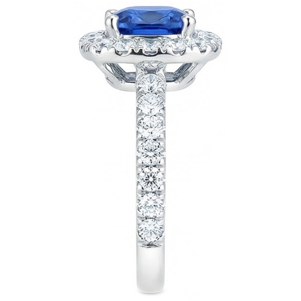 Cushion Ceylon Blue Sapphire With Natural Earth Mined Diamond ( Not Lab Grown )s 2.50 Ct. Ring