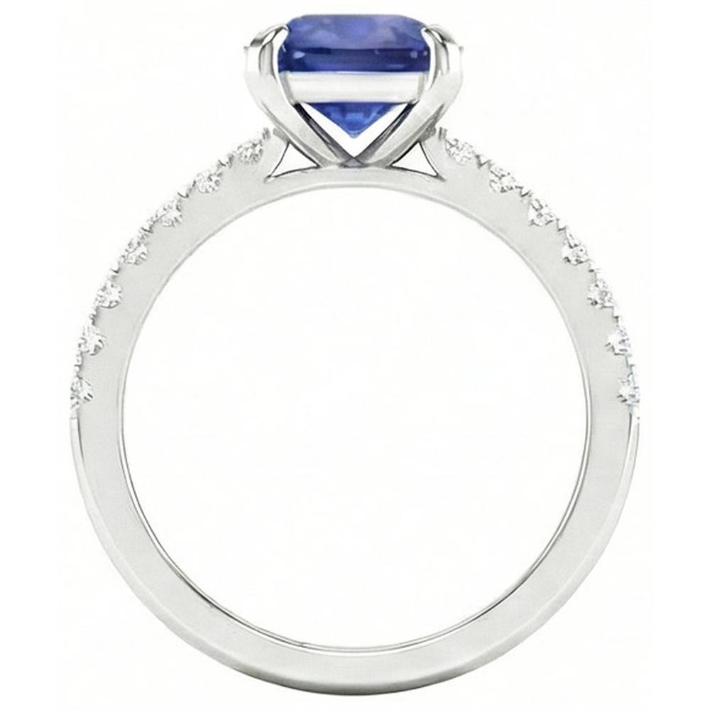 Cushion Ceylon Sapphire And Natural Earth Mined Diamond ( Not Lab Grown )s 2.90 Ct Ring White Gold 14K