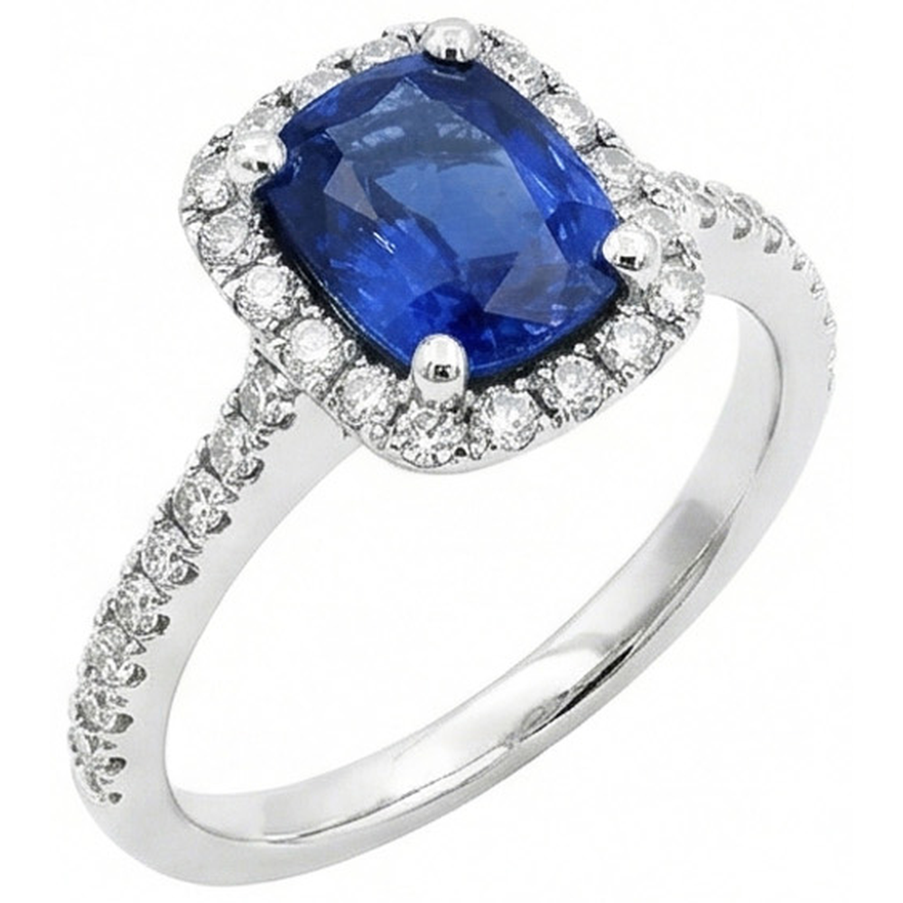Cushion Ceylon Sapphire Natural Earth Mined Diamond ( Not Lab Grown )  Ring Gold Jewelry 3 Ct