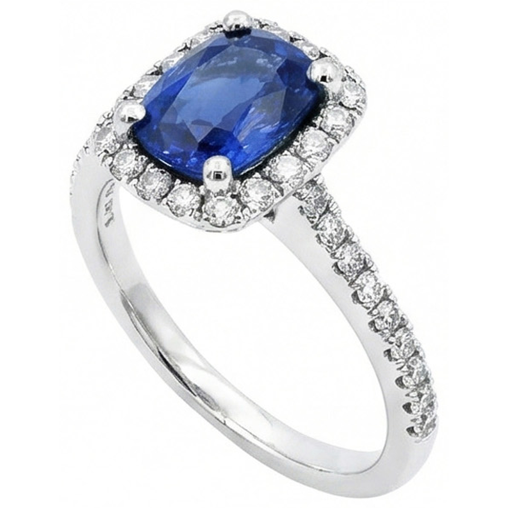 Cushion Ceylon Sapphire Natural Earth Mined Diamond ( Not Lab Grown )  Ring Gold Jewelry 3 Ct