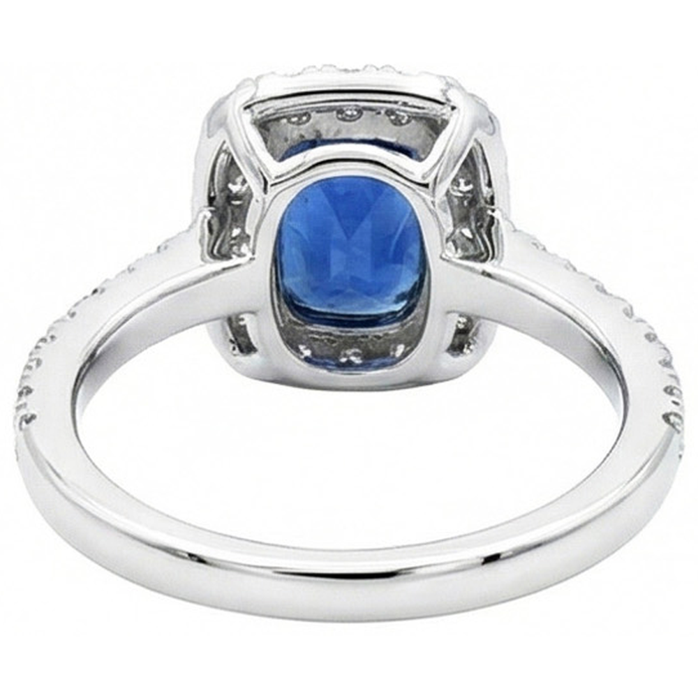 Cushion Ceylon Sapphire Natural Earth Mined Diamond ( Not Lab Grown )  Ring Gold Jewelry 3 Ct