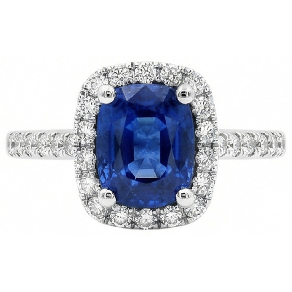 Cushion Ceylon Sapphire Natural Earth Mined Diamond ( Not Lab Grown )  Ring Gold Jewelry 3 Ct