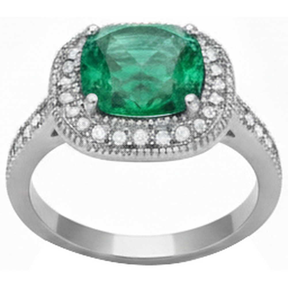 Cushion Cut Green Emerald And Natural Earth Mined Diamond ( Not Lab Grown ) Wedding Ring White Gold 14K 6.5 Ct