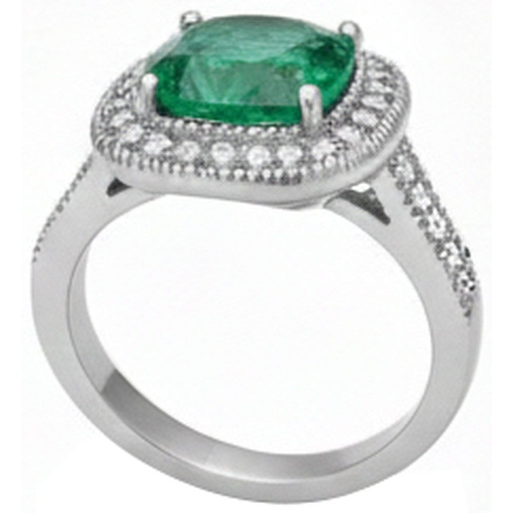 Cushion Cut Green Emerald And Natural Earth Mined Diamond ( Not Lab Grown ) Wedding Ring White Gold 14K 6.5 Ct