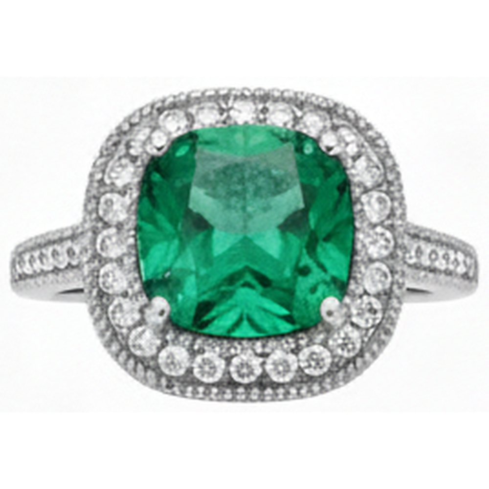 Cushion Cut Green Emerald And Natural Earth Mined Diamond ( Not Lab Grown ) Wedding Ring White Gold 14K 6.5 Ct