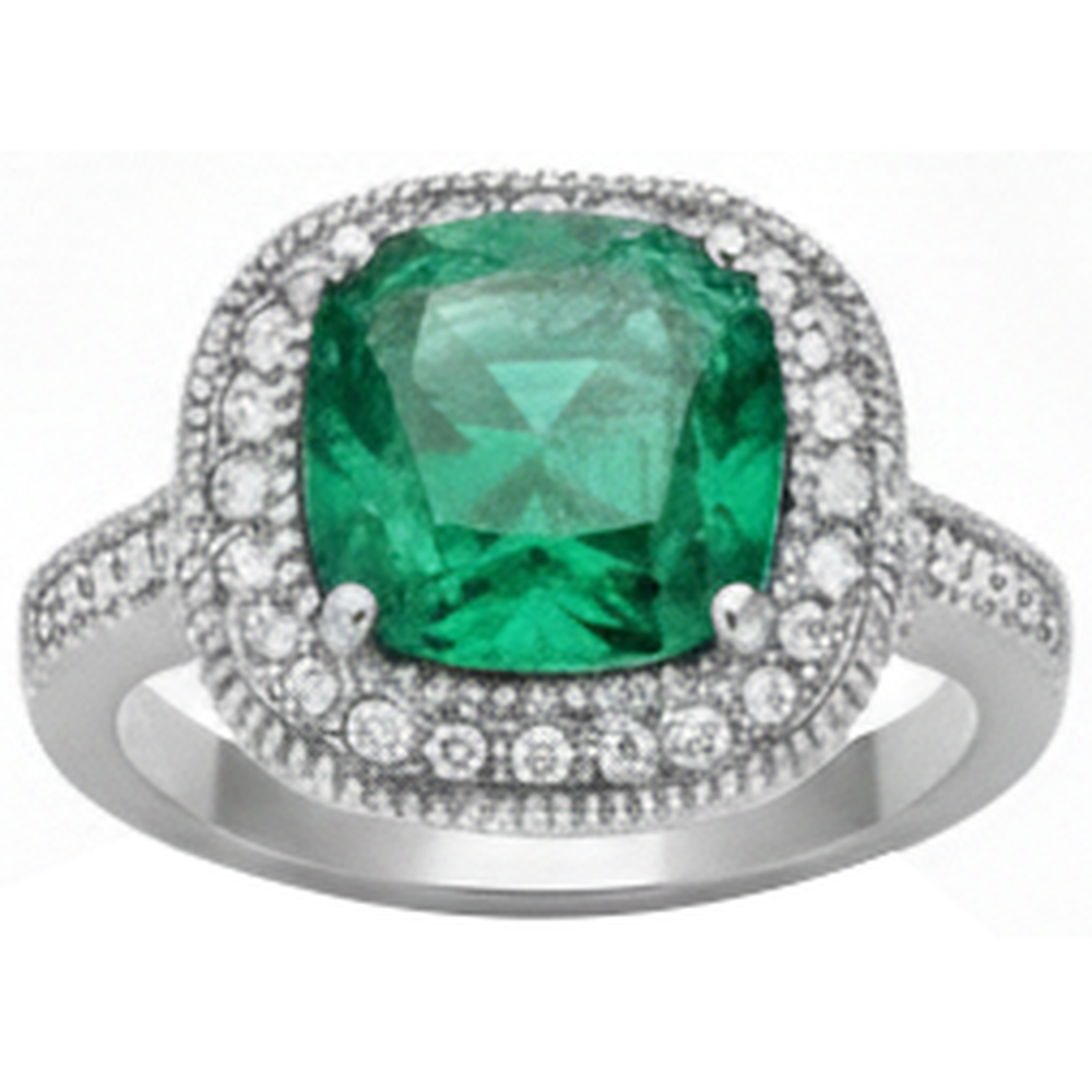Cushion Cut Green Emerald And Natural Earth Mined Diamond ( Not Lab Grown ) Wedding Ring White Gold 14K 6.5 Ct
