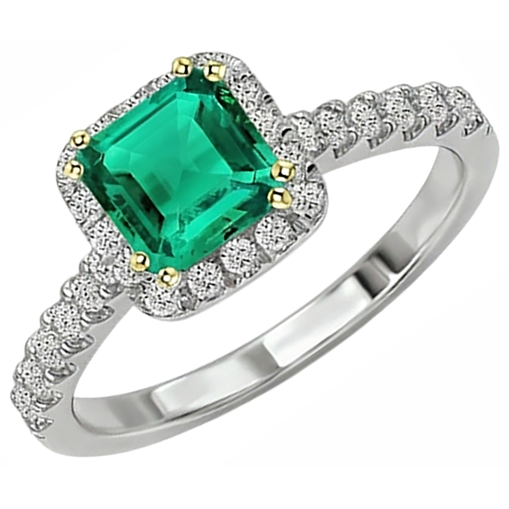 Precious Stone Ring Two-Tone 14K Gold with Emerald – side view