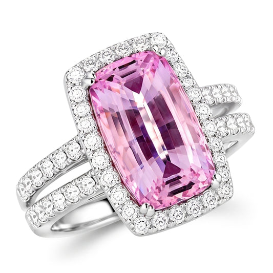 Cushion Cut Pink Kunzite 24.50 Ct Natural Earth Mined Diamond ( Not Lab Grown ) Ring White Gold Lady Jewelry