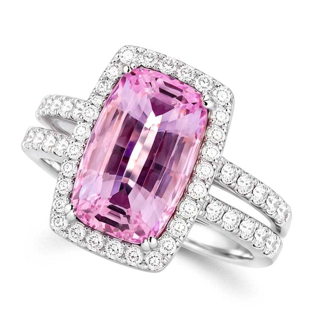 Cushion Cut Pink Kunzite 24.50 Ct Natural Earth Mined Diamond ( Not Lab Grown ) Ring White Gold Lady Jewelry