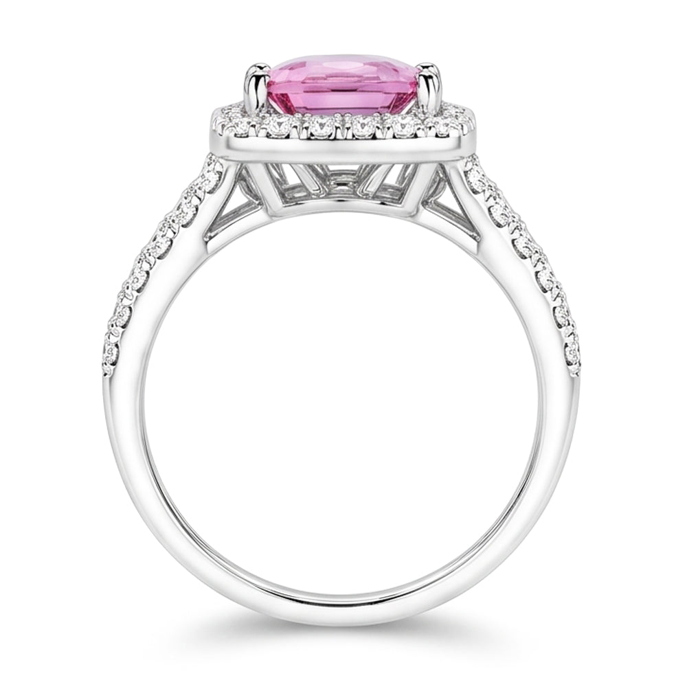 Cushion Cut Pink Kunzite 24.50 Ct Natural Earth Mined Diamond ( Not Lab Grown ) Ring White Gold Lady Jewelry
