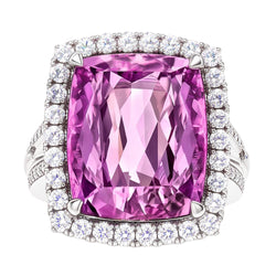 Cushion Cut Pink Kunzite Natural Earth Mined Diamond ( Not Lab Grown ) Fancy Ring 16.20 Carats White Gold